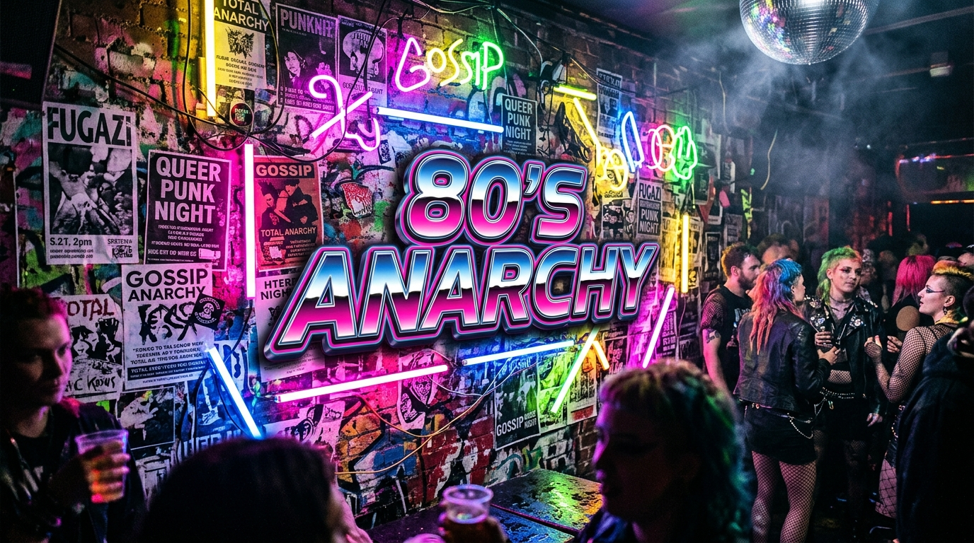 80's Anarchy chrome sign in neon chaos, NeonQueer drop