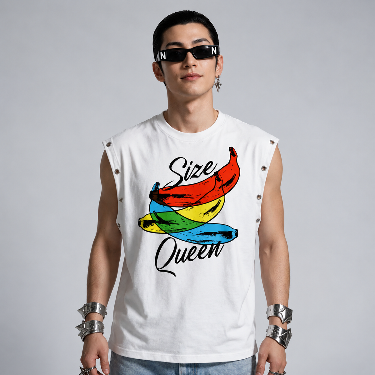 Size Queen | Distressed Grommet Eyelet Tank Top