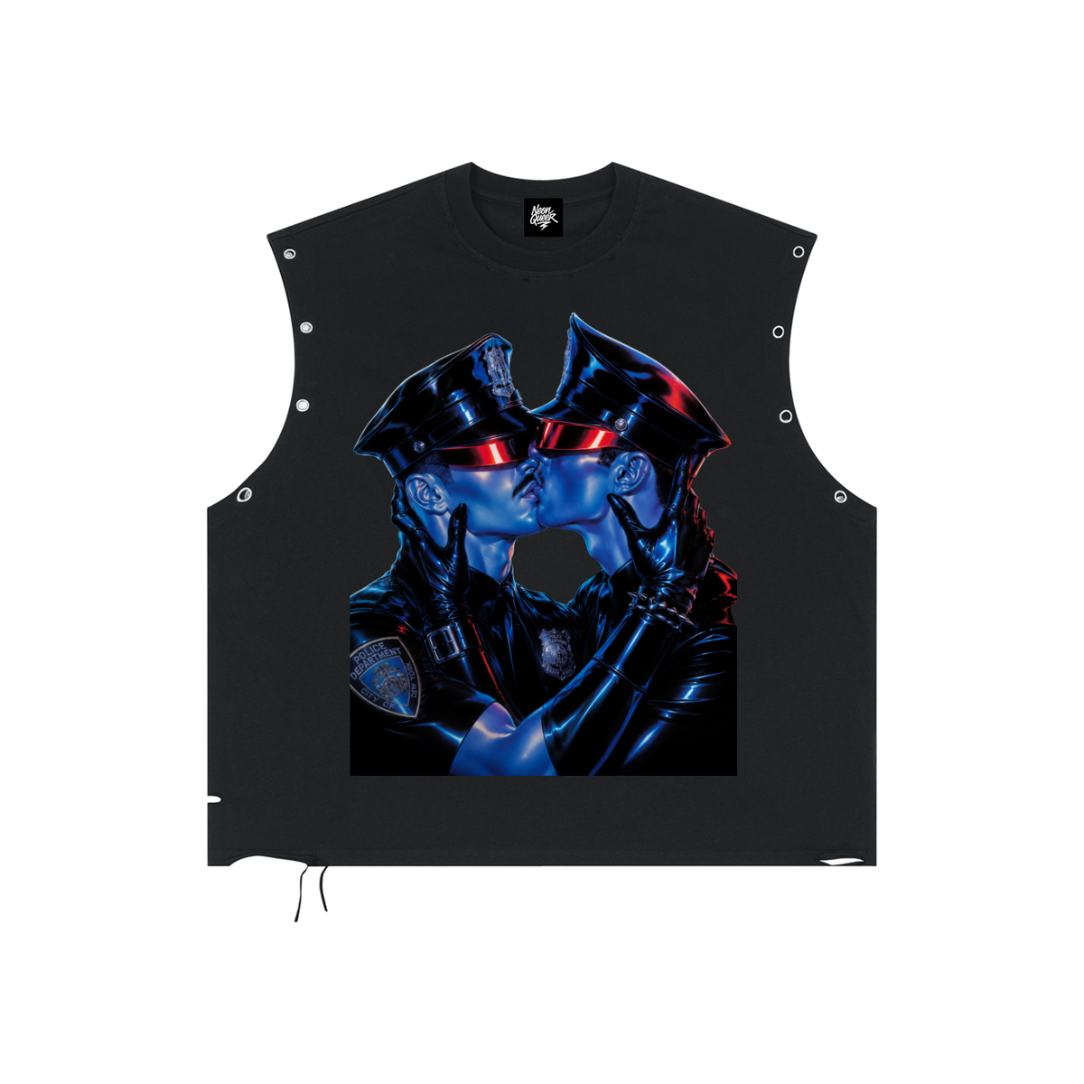 NeonQueer,CopAction,DistressedTankTop,EyeletTankTop,QueerFashion,LGBTQClothing,StatementClothing,AlternativeStreetwear,QueerStyle,Clubwear