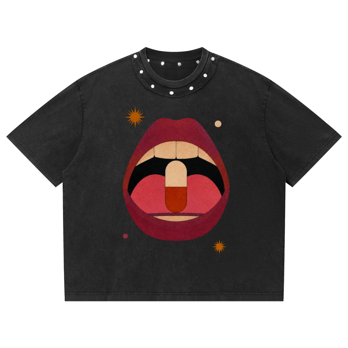 NeonQueer,PartyCandy,StuddedTShirt,BoxyTShirt,QueerFashion,LGBTQClothing,StatementTee,AlternativeStreetwear,QueerStyle,RetroStyle