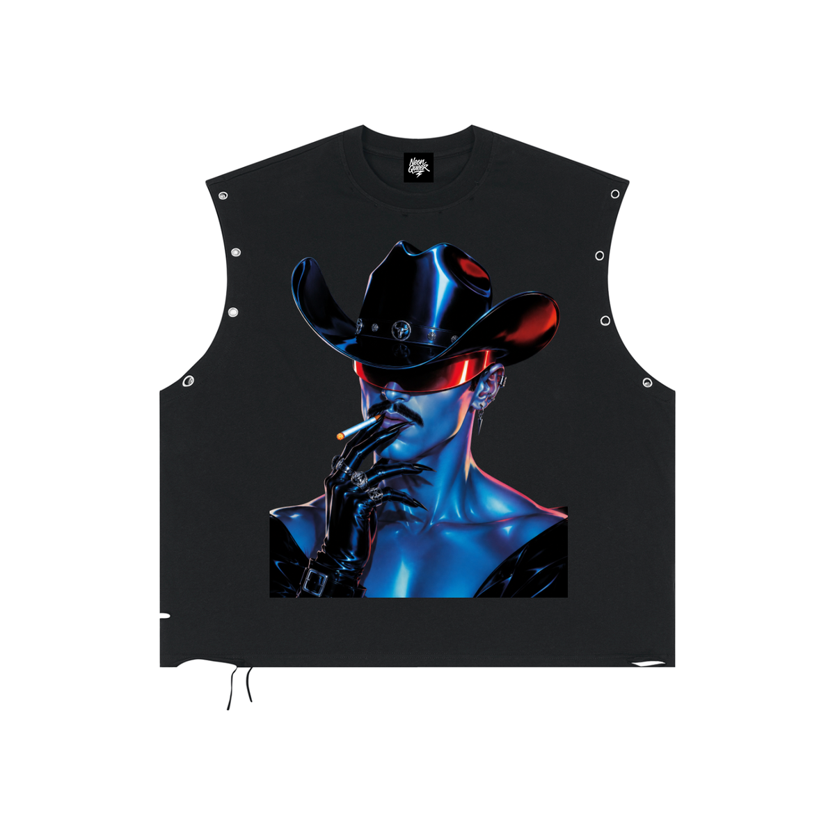 NeonQueer,SmokinRider,DistressedTankTop,EyeletTankTop,QueerFashion,LGBTQClothing,StatementClothing,AlternativeStreetwear,QueerWestern,QueerStyle