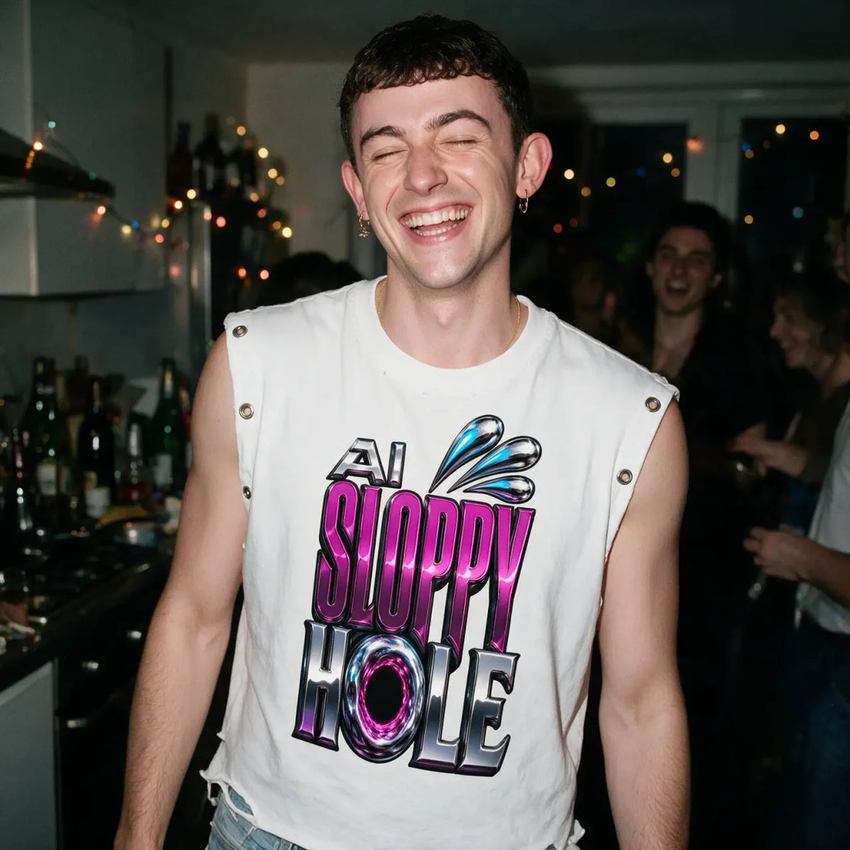 NeonQueer,SloppyHole,DistressedTankTop,EyeletTankTop,QueerFashion,LGBTQClothing,StatementClothing,CampHumour,AlternativeStreetwear,QueerStyle