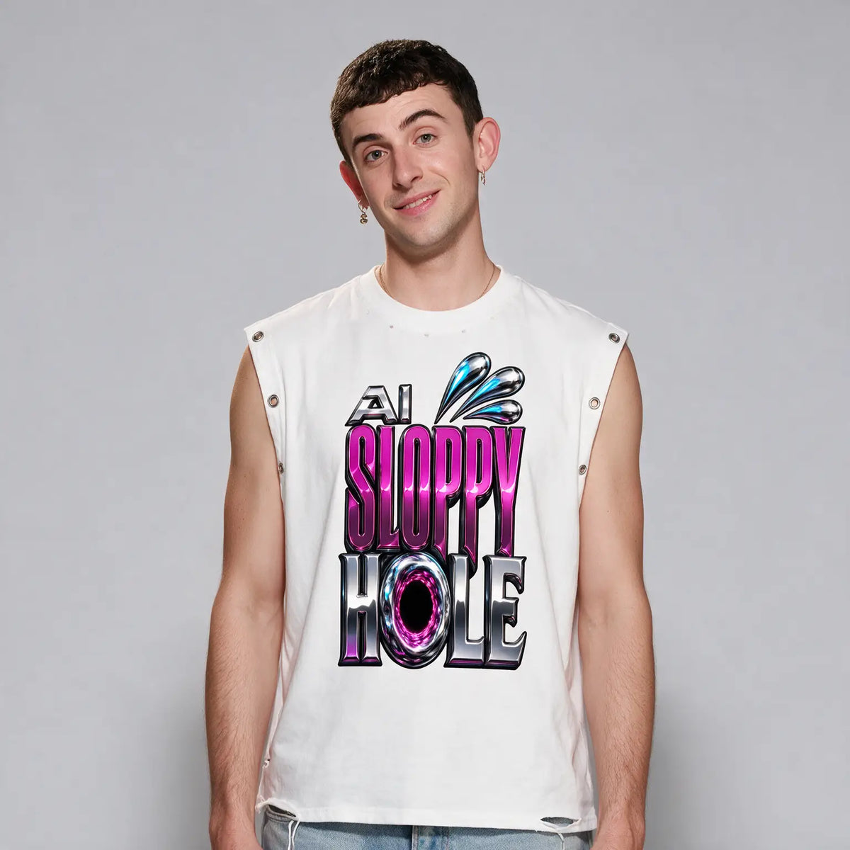 AI Sloppy Hole | Distressed Grommet Eyelet Tank Top