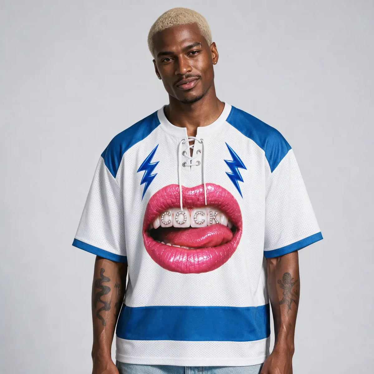 Cocky Mouth | Unisex Raglan Sleeve Mesh Boxy T-Shirt