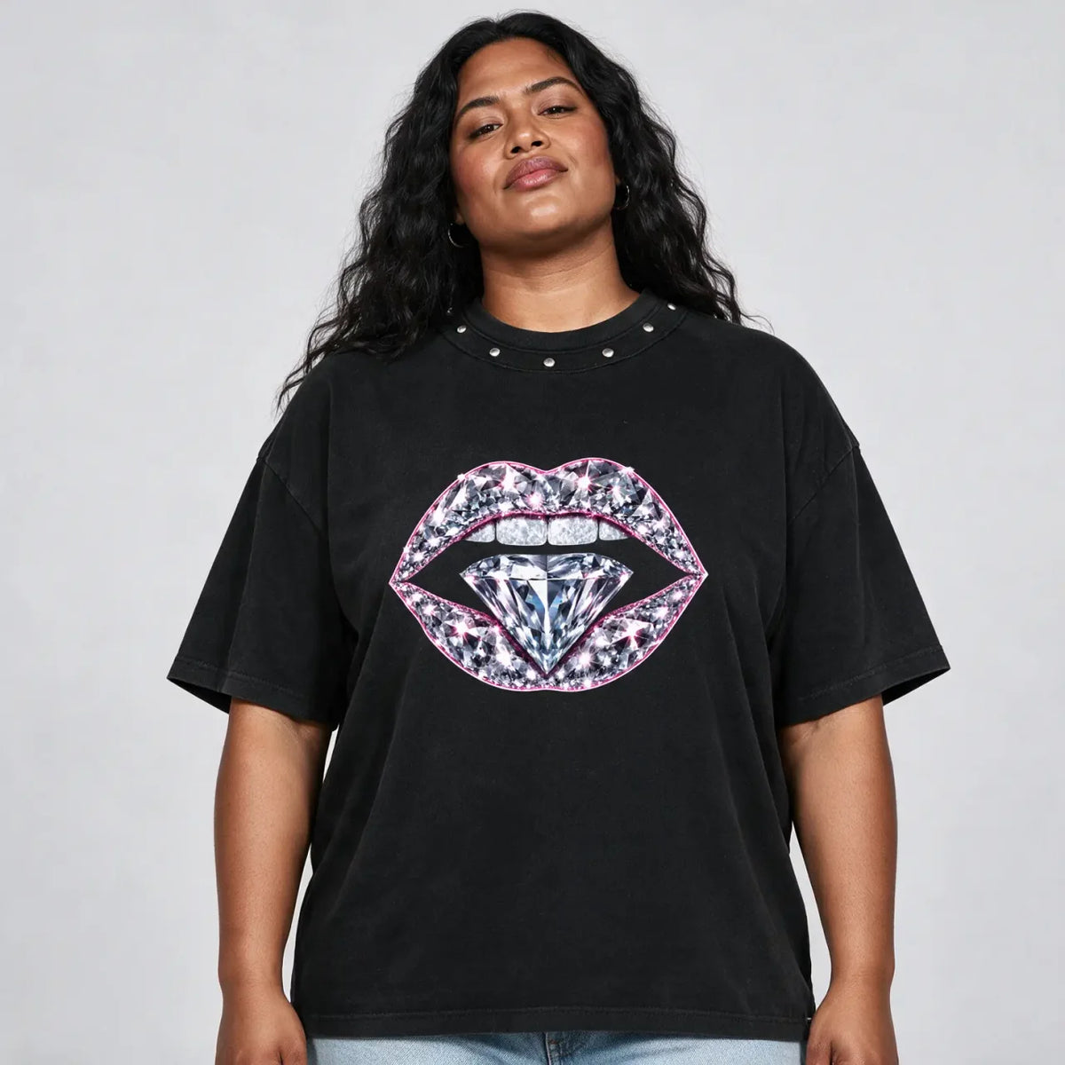 Rich Bitch | Unisex Washed Boxy Studded T-Shirt