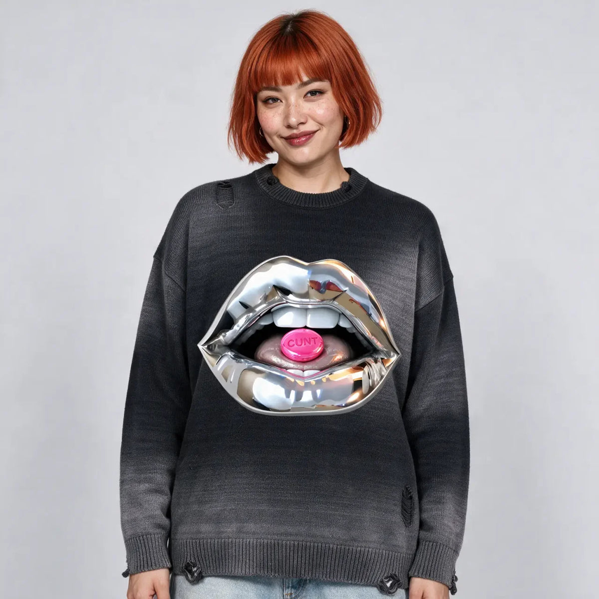 C*NT Candy | Sun Fade Distressed Ripped Crewneck Sweater