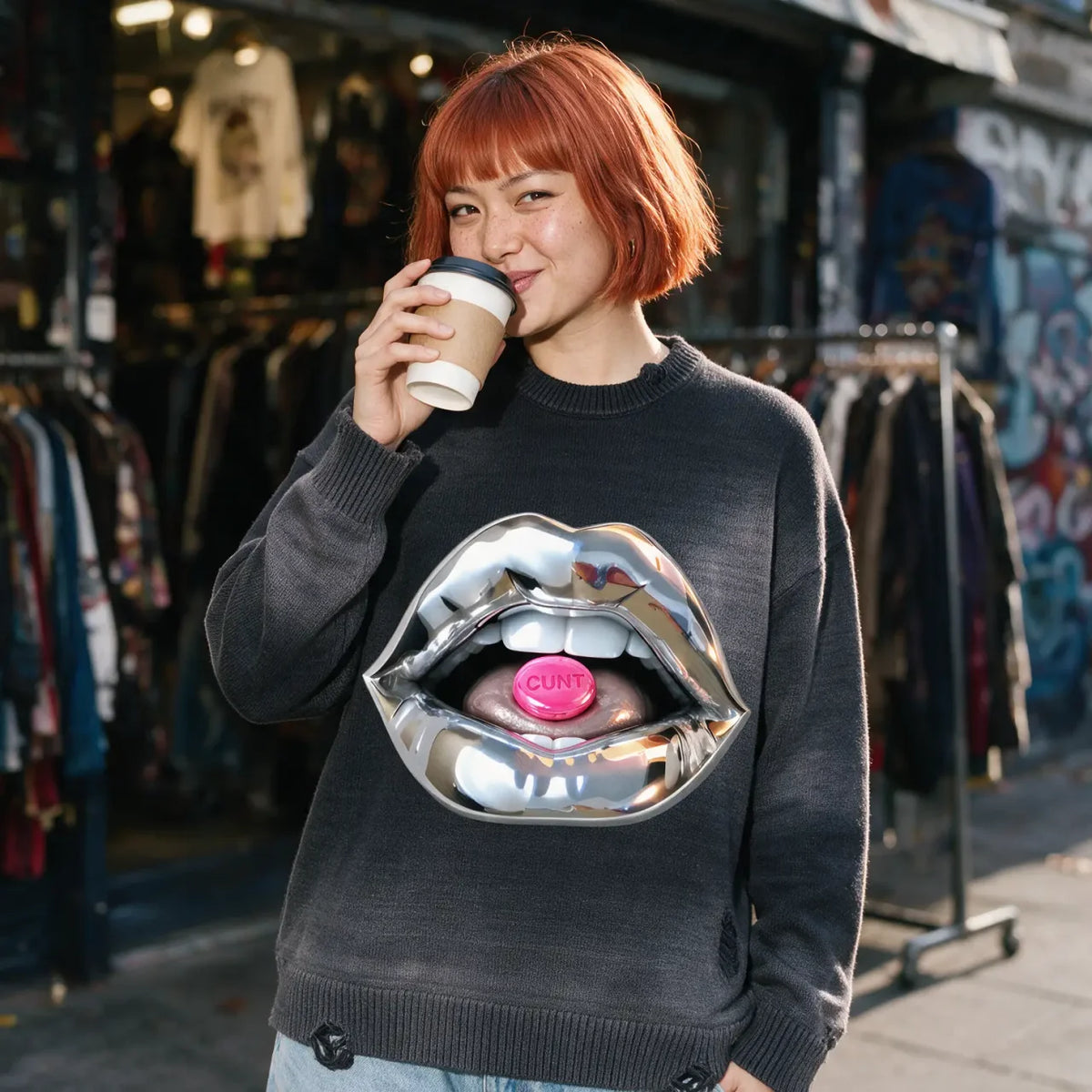 C*NT Candy | Sun Fade Distressed Ripped Crewneck Sweater