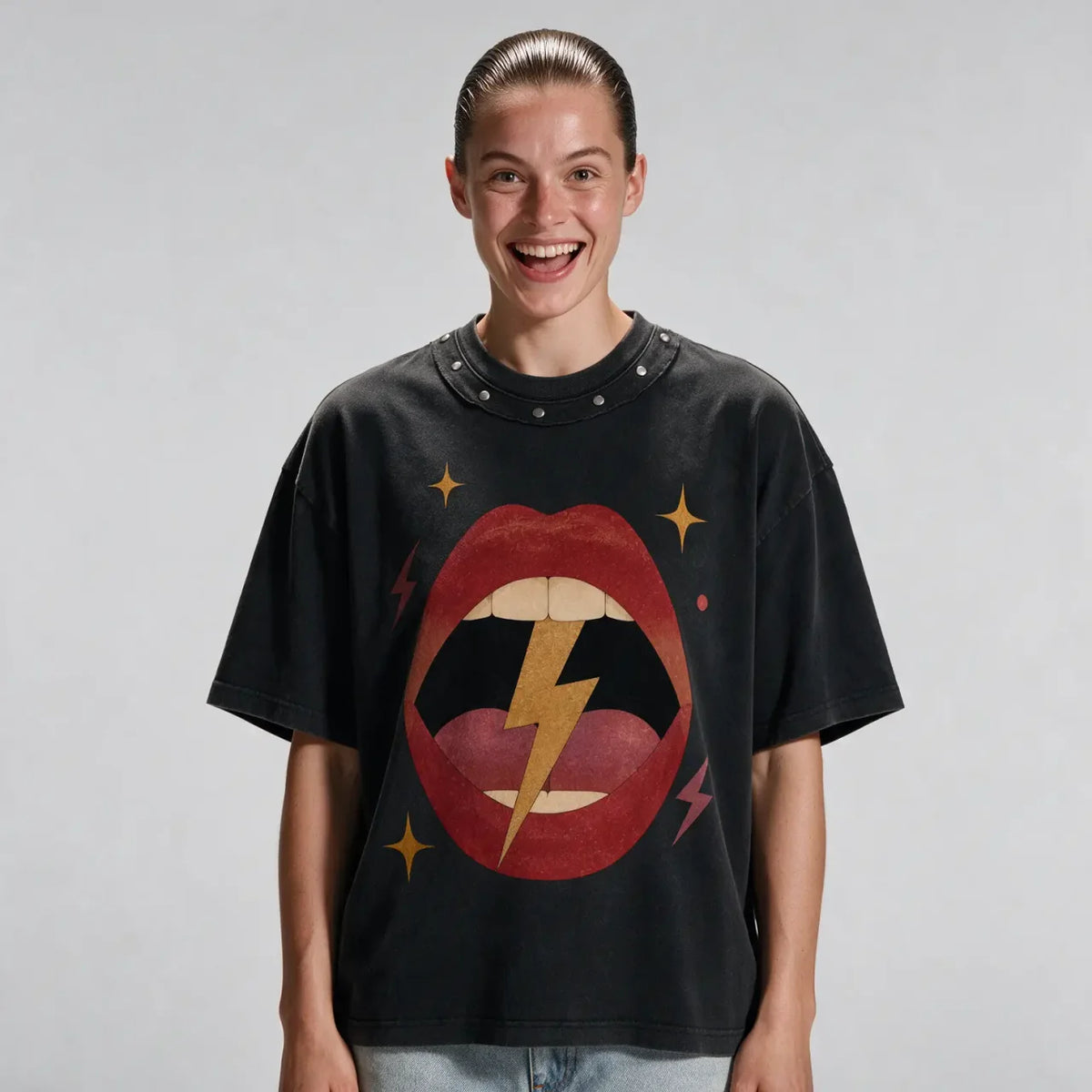 Sexy Electric | Unisex Washed Boxy Studded T-Shirt