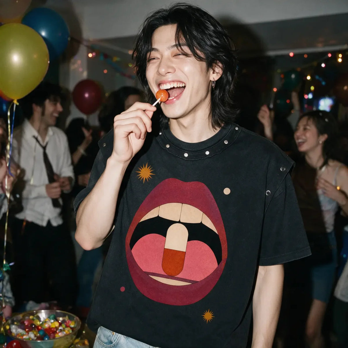 Party Candy | Unisex Washed Boxy Studded T-Shirt