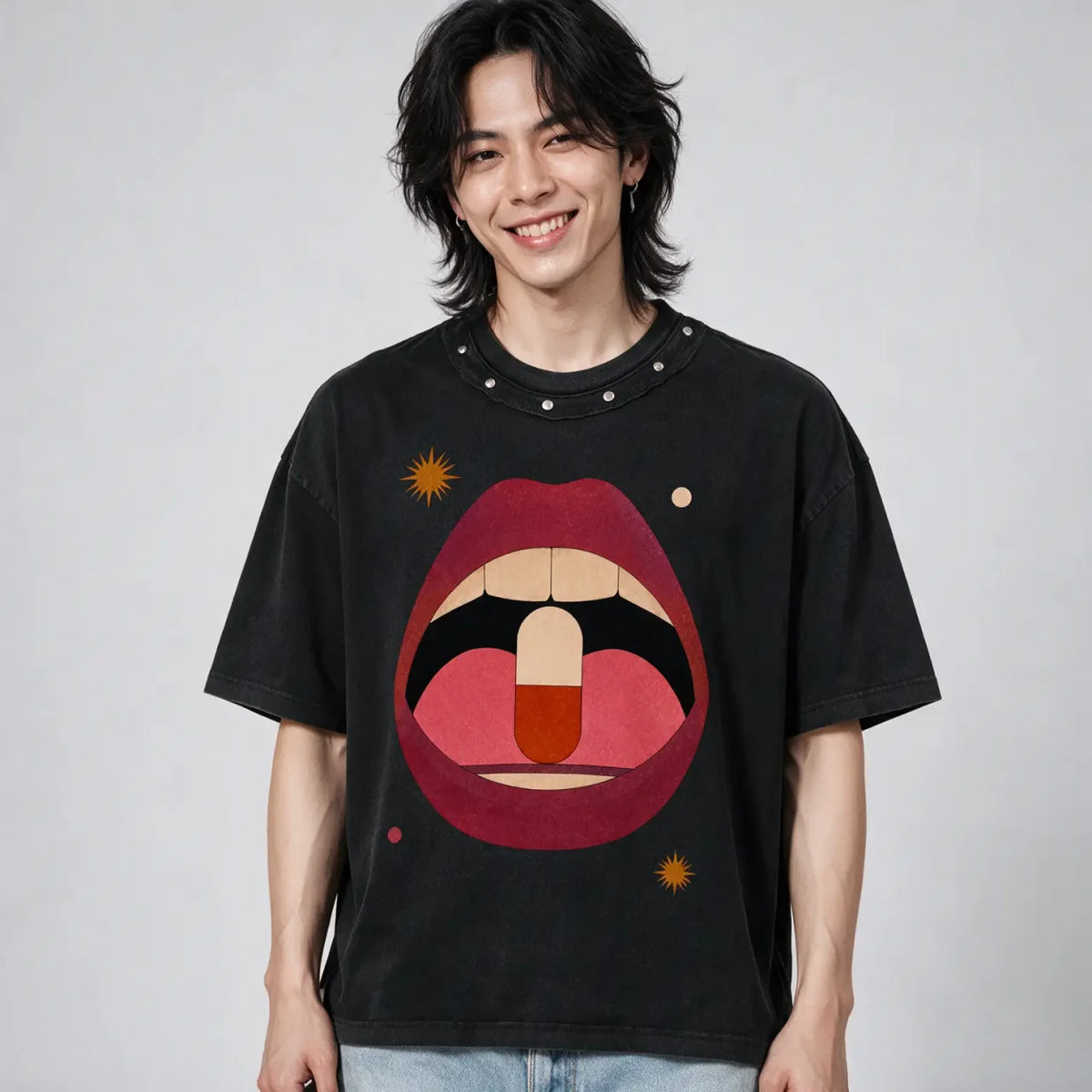 Party Candy | Unisex Washed Boxy Studded T-Shirt