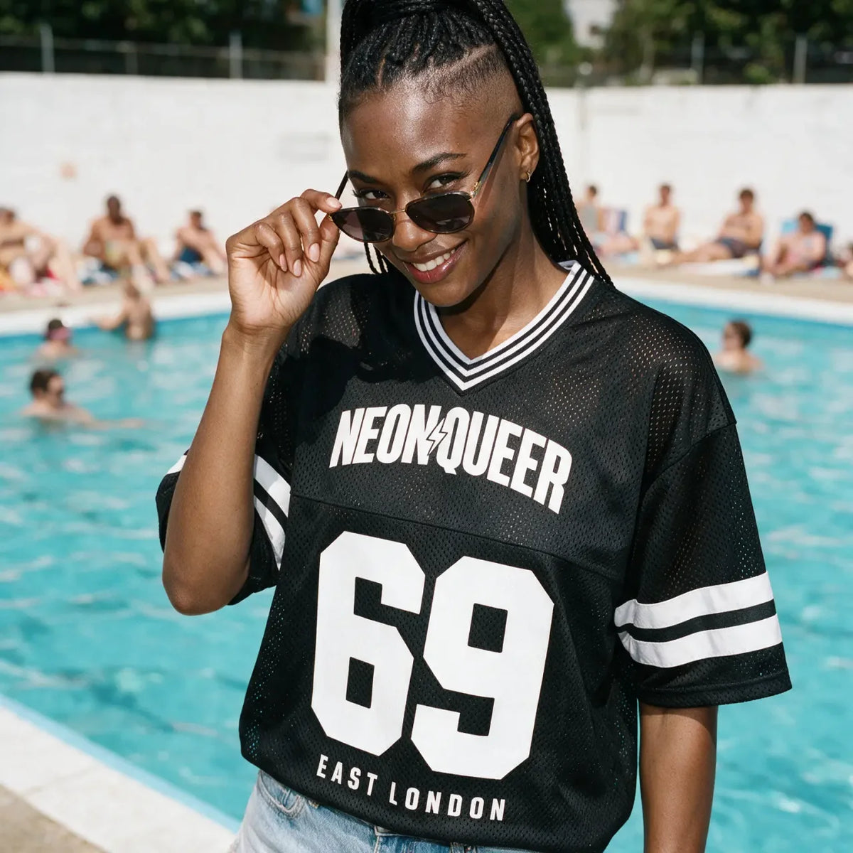 NeonQueer,69er,QueerStreetwear,QueerFashion,LGBTQClothing,MeshTShirt,BoxyTShirt,StatementTee,CampFashion,EastLondonStyle