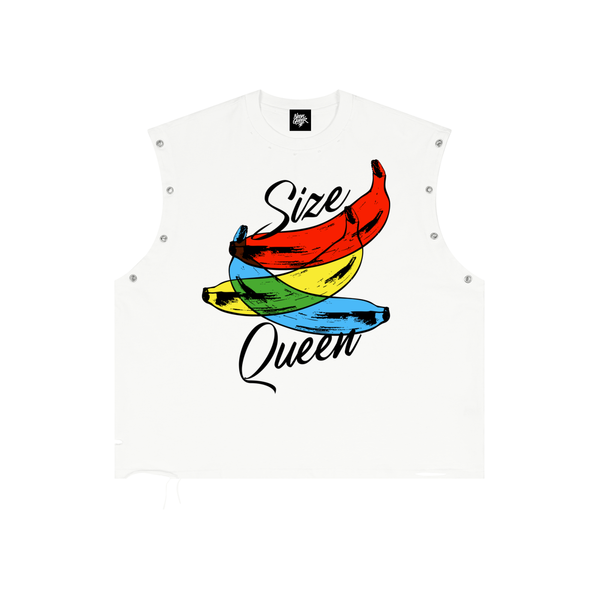 NeonQueer,SizeQueen,DistressedTankTop,EyeletTankTop,QueerFashion,LGBTQClothing,StatementClothing,CampHumour,AlternativeStreetwear,QueerStyle
