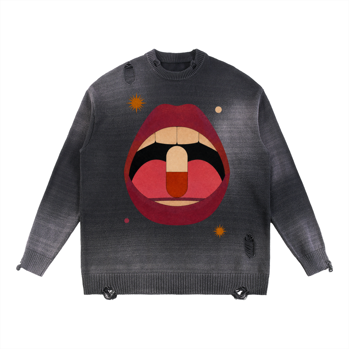NeonQueer,PartyCandy,DistressedSweater,RippedSweater,QueerFashion,LGBTQClothing,StatementSweater,RetroStyle,AlternativeStreetwear,QueerStyle