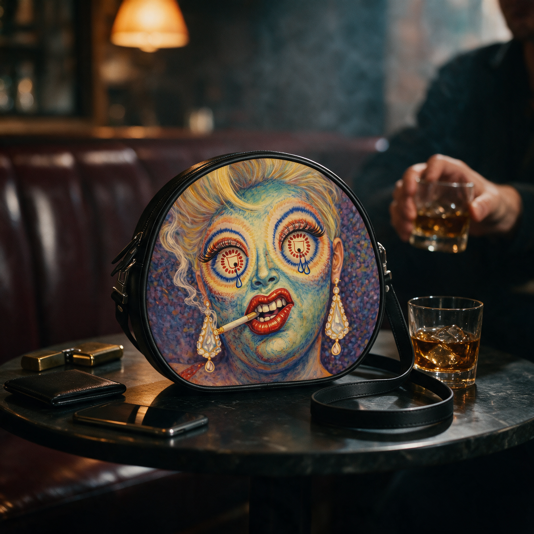 Icons on Acid: Last Cigarette | Round Shoulder Bag