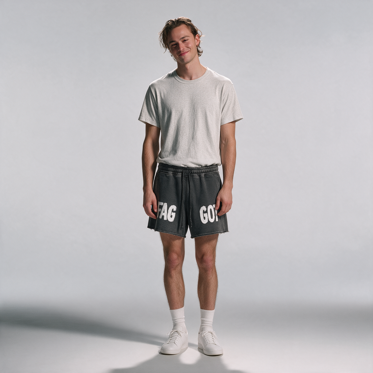 F*GGOT | Snow Washed Raw Edge Drawstring Shorts