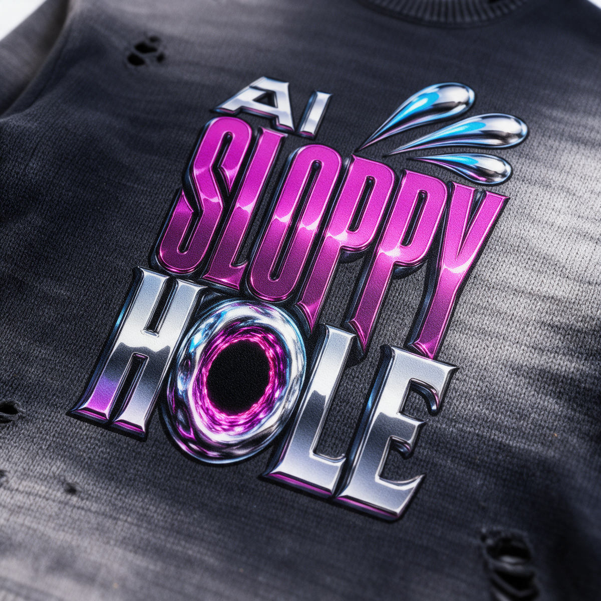 AI Sloppy Hole | Sun Fade Distressed Ripped Crewneck Sweater