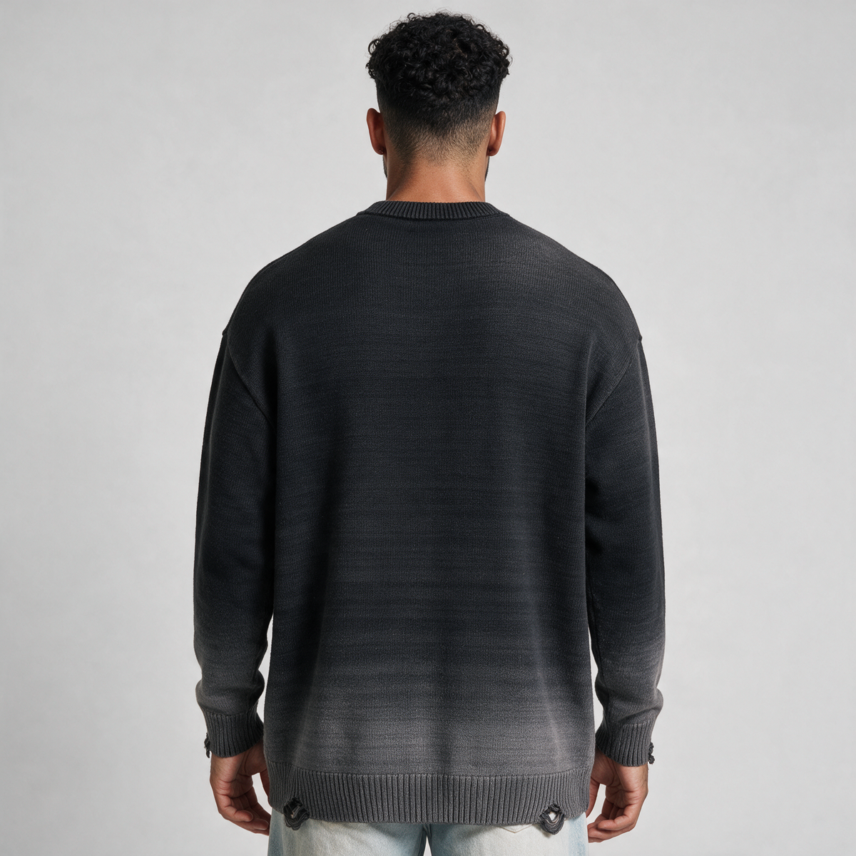 AI Sloppy Hole | Sun Fade Distressed Ripped Crewneck Sweater