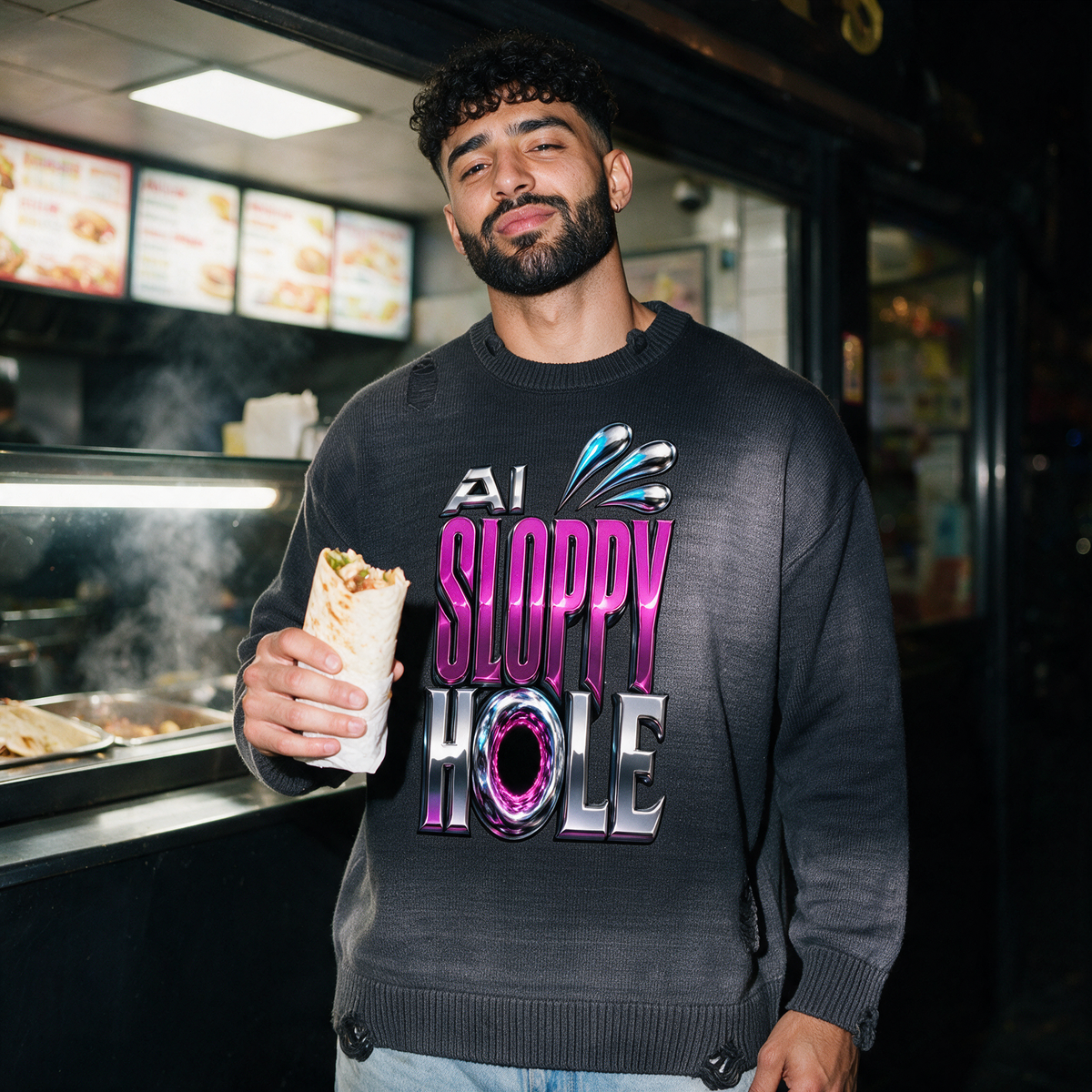 NeonQueer,SloppyHole,DistressedSweater,RippedSweater,QueerFashion,LGBTQClothing,StatementSweater,AlternativeStreetwear,QueerStyle,Clubwear