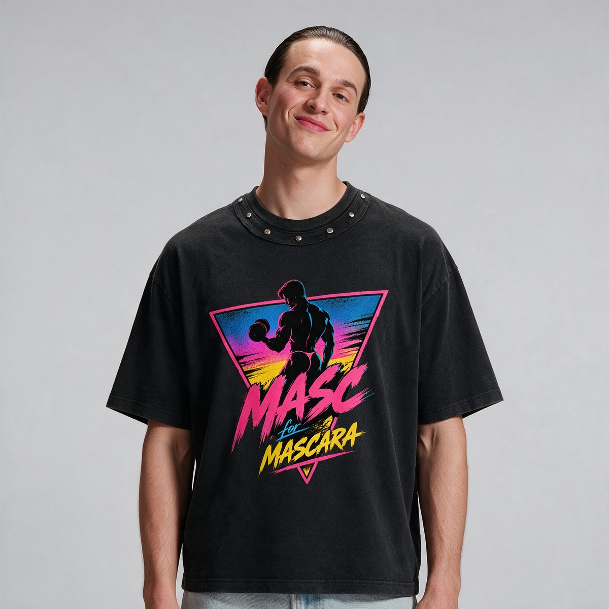 Masc For Mascara 80's Edition | Unisex Washed Boxy Studded T-Shirt