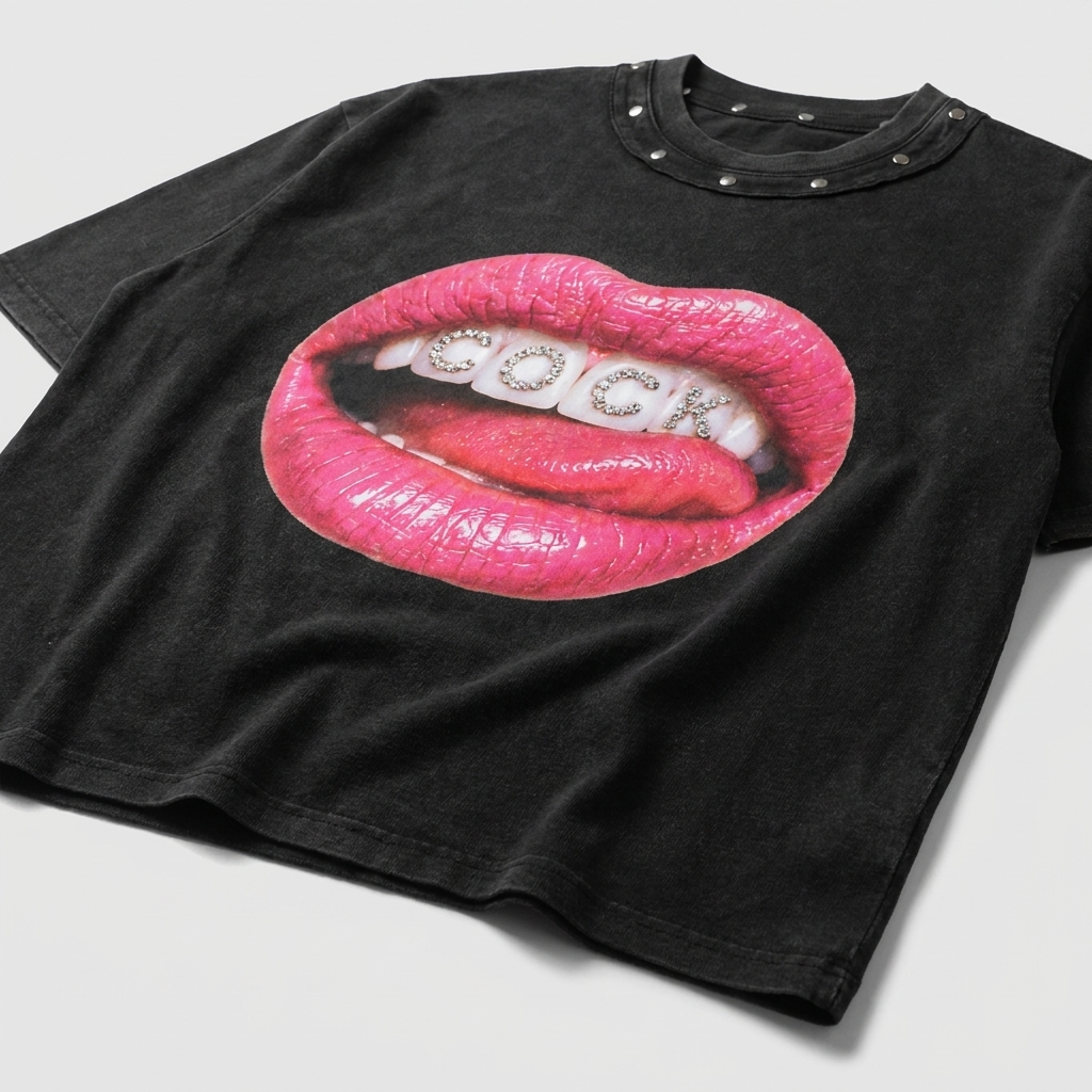 Cocky Mouth | Unisex Washed Boxy Studded T-Shirt