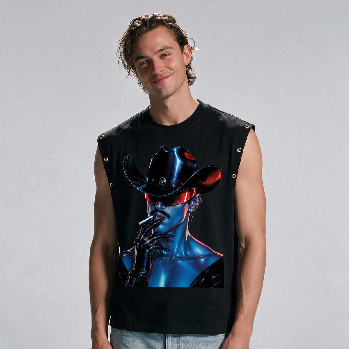 Smokin' Rider | Distressed Grommet Eyelet Tank Top