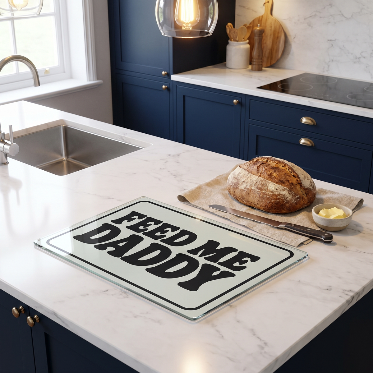 Feed Me Daddy Mono | Glass Chopping Board