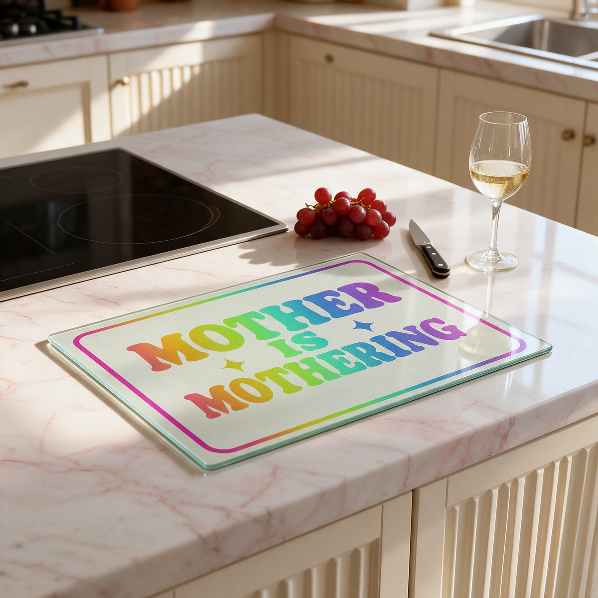 Mother is Mothering Rainbow | Glass Chopping Board