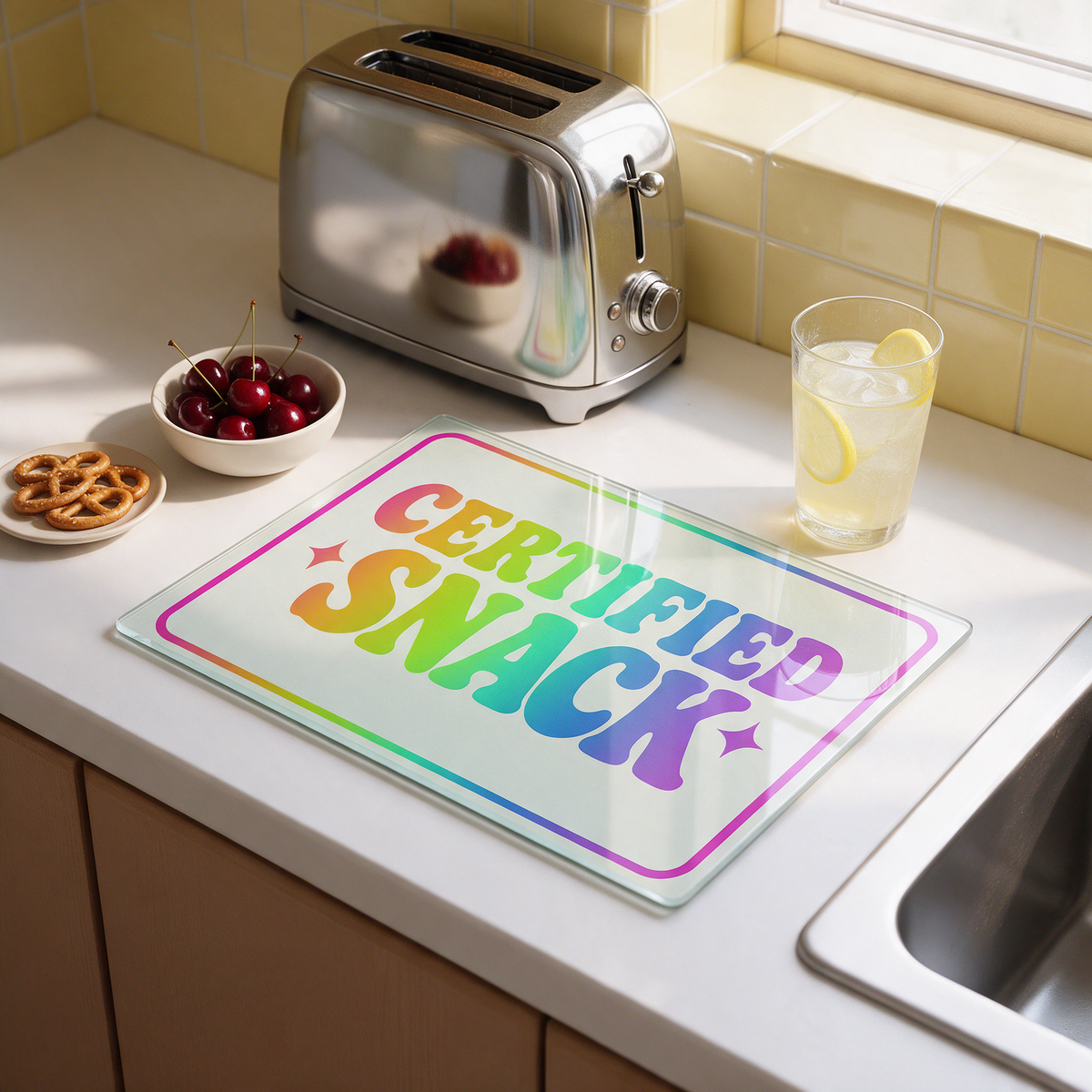 Certified Snack Rainbow | Glass Chopping Board