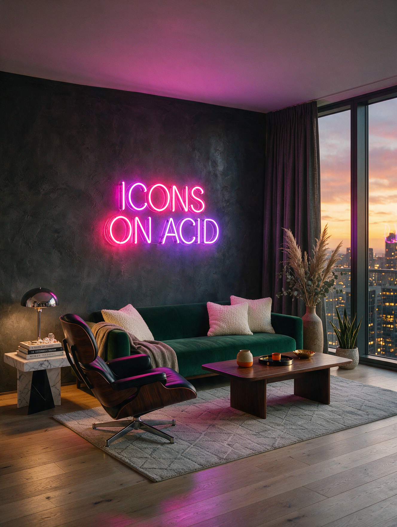 Icons On Acid collection spotlight: aspirational interior with neon sign
